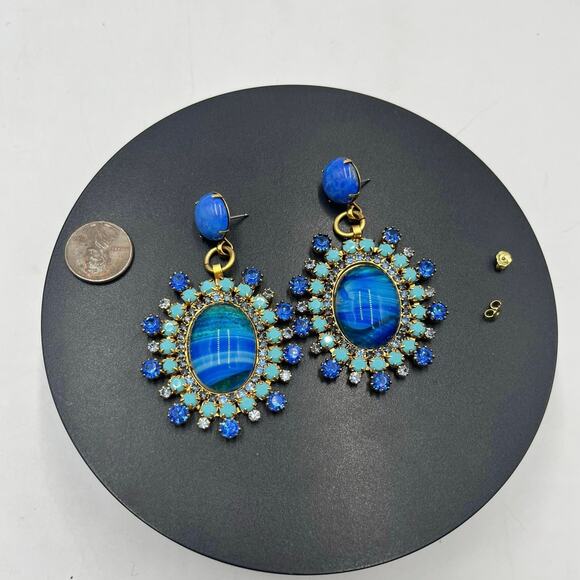 Elizabeth Cole Maven Blue Turquoise Large Oval Austrian Crystal Dangle Earrings - Picture 4 of 10